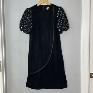 Vintage 80’s Leslie Fay Sequin Puff Sleeve Midi Dress